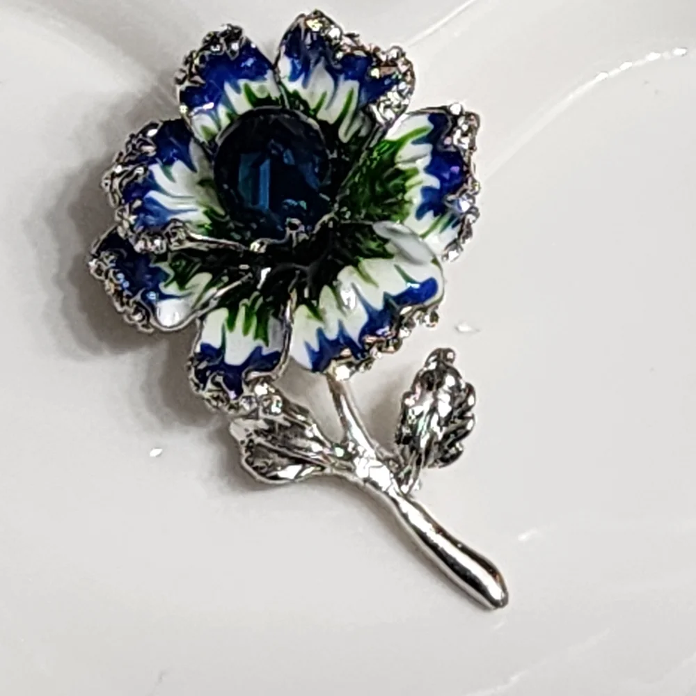 Flower Fancy Beads Beaded Pen Jewelry Making Blue White Silver Rhinestone Crafts